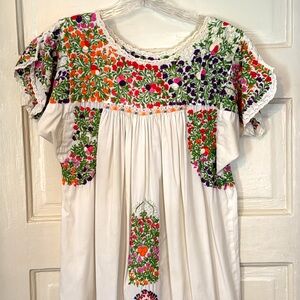 White Handmade Embroidered Mexican Dress